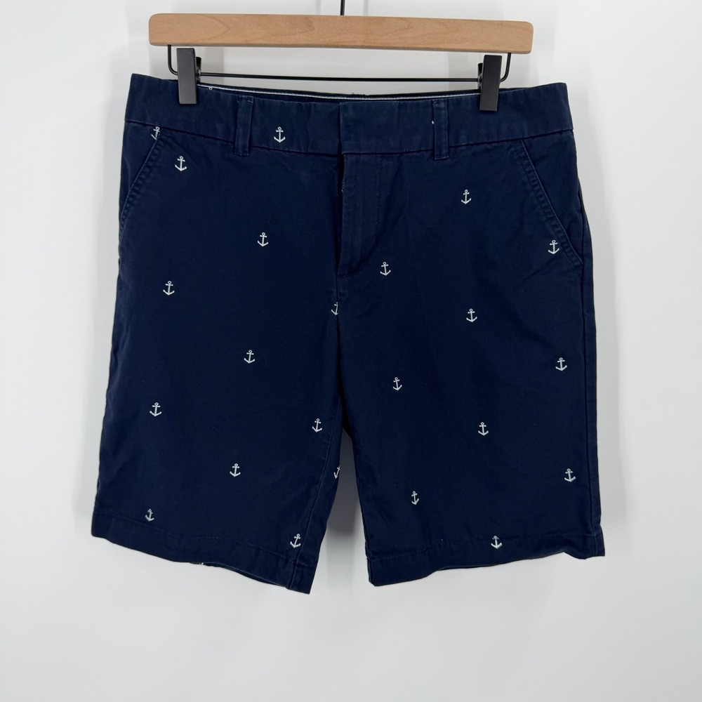 Tommy Hilfiger Shorts Women 8 Blue Anchor Print Chino Bermuda Cotton